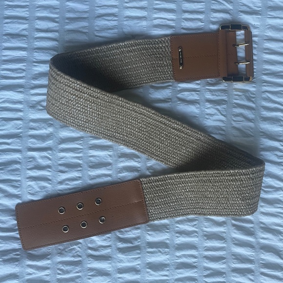 ?Michael Kors Woven Wide Stretch Belt – Tan/Beige with Leather/Gold Buckle L/XL main image 4